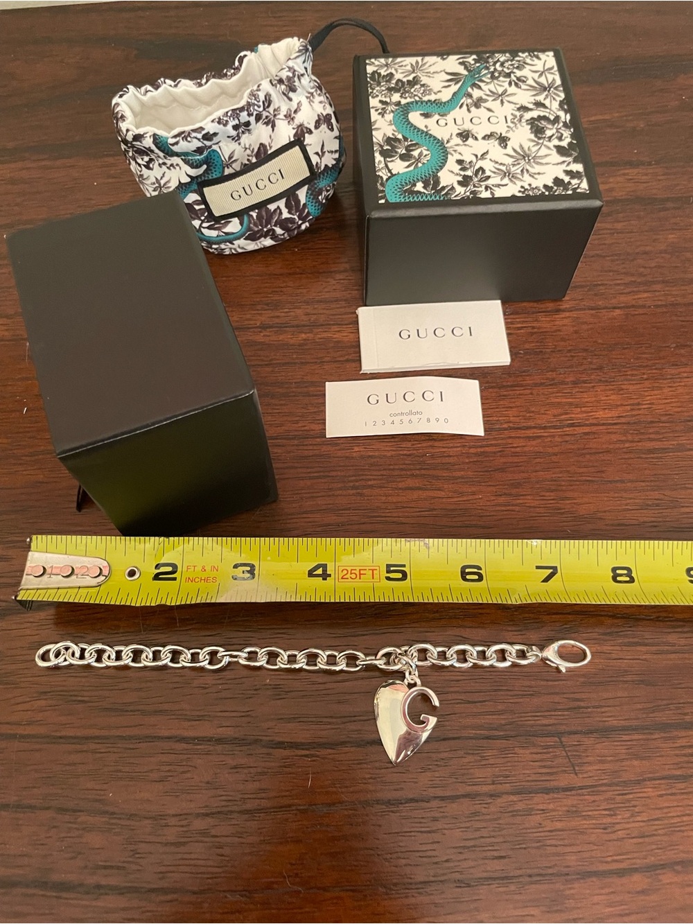 Gucci Sterling Silver Heart Charm Bracelet - Picture 2 of 7